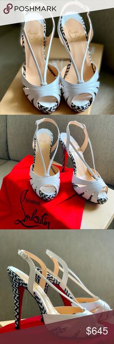 Christian Louboutin high heels sandals Beautiful white high heel sandals perfect for summer. Only wore once with excellent condition. 4.5” heels with 0.5” at the front soles.  They will come with original box with a shoe pouch.  * All my items are 💯 authentic!  * seriously buyer only! No lowball offer, please. 🥰 Christian Louboutin Shoes Sandals Designer White Sandals With Sculpted Heel, Designer White Sandals With Heel Strap, Designer Ankle Strap Heels For Events, Designer High Heel Sandals With Red Sole, Luxury White Sandals With Heel Strap, Elegant High Heel Sandals With Red Sole, Luxury White Sandals For Party, Designer White Pointed Toe Sandals, Designer White Sandals For Party