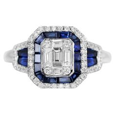 White Gold 14K Ring (Matching Earrings Available) Weight 4.27 gram Size 17 Diamond 52-Round 57-0,29-4/5- Diamond 5-25-0,28-4/5- Blue Sapphire 10-25-0,52 Т(5)/3- Blue Sapphire 8-25-0,49 Т(5)/3- With a heritage of ancient fine Swiss jewelry traditions, NATKINA is a Geneva based jewellery brand, which creates modern jewellery masterpieces suitable for every day life. It is our honour to create fine jewelry, and it’s for that reason that we choose to only work with high-quality, enduring materials t Blue Diamond Cluster Ring For Formal Occasions, Blue Cluster Ring For Formal Occasions, Formal Blue Diamond Cluster Ring, Formal Blue Cluster Ring, Blue Diamond Emerald-cut Cluster Ring, Blue Cluster Diamond Ring With Halo Setting, Blue Cluster Platinum Jewelry, Blue Cluster Diamond Ring, Gia Certified Blue Cluster Ring For Anniversary