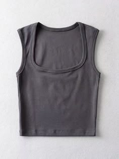 Tank Tops Square Neck, Textured Tops Women, Fall Tops 2023, Fitted Seamless Gray Crop Top, Square Neck Tank Top Outfit, Square Neck Top Pattern Sewing, Cute Basic Tops, Basic Tank Top Outfit, Fitted Tops Outfit