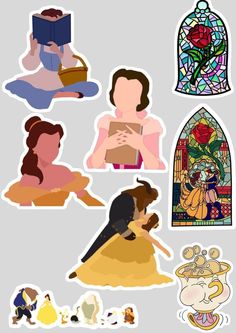 Adesivos Beauty And The Beast Stickers, Beauty And The Beast Crafts, Disney Princess Stickers, Disney Stickers, Disney Princess Shirts, Printable Vintage Art, Preppy Stickers, Princess Sticker