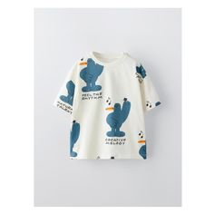 BIRD T-SHIRT White Character Print T-shirt For Summer, White Short Sleeve Top With Cartoon Print, Blue Character Print T-shirt For Summer, Summer Cotton T-shirt With Character Print, Playful White Cotton T-shirt, White Short Sleeve T-shirt With Cartoon Print, Zara Cartoon Print Crew Neck T-shirt, Cotton Tops With Character Print And Short Sleeves, Short Sleeve Tops With Character Print