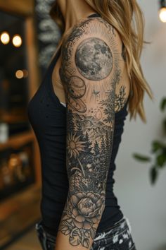 a woman with a full sleeve tattoo on her arm