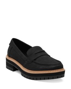 Toms Women's Cara Slip On Lug Platform Penny Loafer Flats Black Loafers Women's, Best Loafers, 2024 Wardrobe, Black Moto Boots, Work Shoe, Lug Sole Boots, Black Loafers, Penny Loafer, Casual Loafers