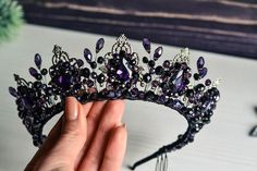 Crystal Crown Tiaras, Black Tiara, Gothic Crown, Purple Gothic, Purple Crown, Violet Wedding, Gothic Wedding Dress, Dark Violet, Beautiful Tiaras