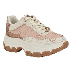 PRICES MAY VARY. The modern fusion of a hiker bottom meets sneaker upper is the Berret by Guess. This sneaker will make any trek look more fashionable. The sneaker has a lace up design with a signature G lace charm and platform outsole that gives you and added lift as well as an element of all day comfort. Round Toe ; Lace-Up Closure Man Made Upper 2.56" heel height ; 1.18" platform height Trainers Fashion, Pink Logo, Athletic Fashion, Fashion Sneakers, Special Features, The Modern, Light Pink, Fashion Shoes, Heel Height