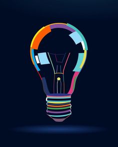 a colorful light bulb on a dark background