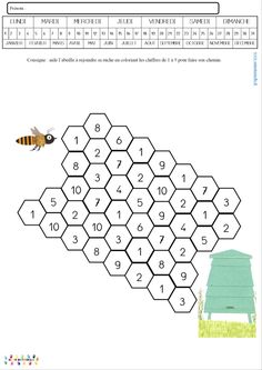 a bee and honeycomb worksheet with numbers to 10 on the bottom side