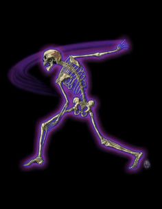 a skeleton is running in the dark