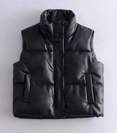 Womens Puffy Vest, Warm Winter Fashion, Vest Style Women, Faux Leather Jacket Women, Streetwear Spring, Faux Leather Vest, Sleeveless Coat, Winter Outwear, Puffy Vest