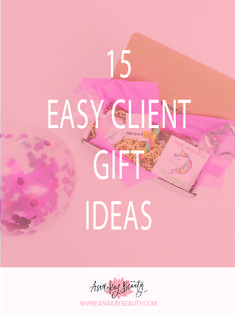 the words 15 easy client gift ideas on top of pink background with confetti