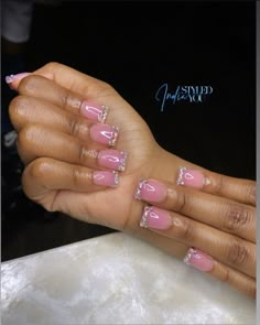 Short Acrylic Nails Diamond Designs, French Tip Acrylic Nails Square, Marble French Nails, Acrylic Nails Square, Nails Marble, Nails Inspired, Nails French Tip, Girly Acrylic Nails, Polygel Nails