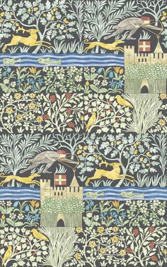 an image of a painting with birds and flowers on it's border, in the middle