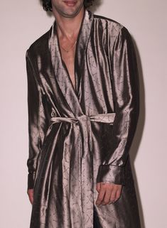 For the playboys. Our Men's Jacquard Robe with custom equestrian inspired print. Black piping detailing with pockets and tie closure at waist. Layer it over the matching Men's Jacquard PJ Pant or Unisex Boxer Short. Body: 74% Viscose & 26% SilkDry clean only Model is 6'1 and wearing a size S/M. Robes Men, Grey Bath, Pj Pant, Silk Robes, Denim Patterns, Pj Pants, Boxer Shorts, Piping, Equestrian