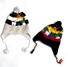 Father's Day Sale! & Free Shipping on selected items! GIFTS FOR KIDS, GIFTS FOR BOYS, GIFTS FOR GIRLS, UNISEX GIFTS ♥Hand-knitted Peruvian Earflaps Hat for kids.  Ear warmer hat for children. These Little Chullos are handmade with tick thread through Arpillera technique that use patchwork representing Andean landscapes. This ethnic appliques are delicate embroidered with a combination of soft and vibrant colors. Very soft and warm hat for kids to wear in winter, the earflaps keep their ears warm Fun Brimmed Winter Hat, Fun Winter Brimmed Hats, Adjustable Fun Bonnet For Winter, Adjustable Fun Winter Bonnet, Fun Winter Beanie Hat, Playful Winter Bonnet Cap, Warm Winter Hat With A Fun Style, Fun Warm Winter Hat, Fun Winter Bonnet