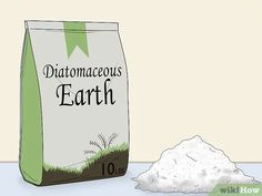 a bag of diatomaceus earth next to a pile of white powder on a table