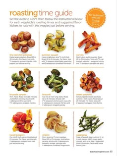 broccoli and other vegetables are featured in the poster for roasting time guide