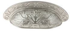 an ornate silver plate on a white background