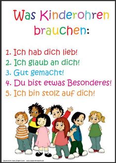 a poster with children standing in front of each other and the words was kinderhornen brauchen