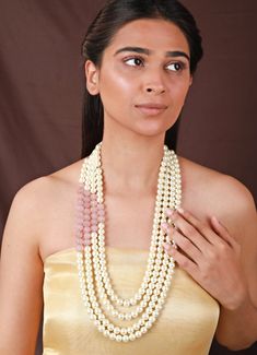 Paste Pink And Pearl Beaded Maala Riana by Shikha Jindal - Fabilicious Fashion Elegant Pearl Necklace For Receptions, Elegant Pearl Necklace For Reception, Elegant Pink Necklace For Reception, Cream Beaded Pearl Necklace For Party, Elegant Pink Pearl Beaded Necklace, Elegant Pink Beaded Pearl Necklace, Feminine Pink Pearl Necklace For Wedding, Feminine Pink Pearl Necklace, Pink Pearl Drop Necklace For Party