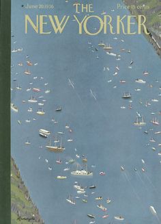 the new yorker magazine cover shows boats in harbor on a clear blue sky day