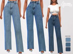 three different views of the same woman's jeans and cropped tops, from front to back