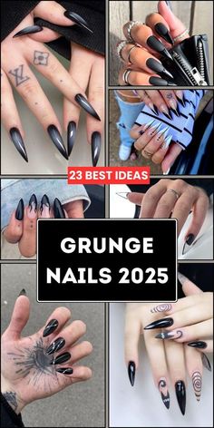 Grunge Nails Ideas, Edgy Dark Aesthetic, Modern Emo, Cute Grunge, Short Almond Nails, Edgy Aesthetic, Grunge Nails, Dark Grunge, Purple Accents