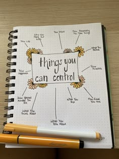 an open notebook with the words things you can control written on it