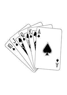 four playing cards are shown in this black and white illustration, with the ace symbol on each card