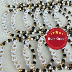 "BULK ORDERS You can make different designs for each bracelet. In bulk orders and special days, production and cargo delivery may take a long time. Therefore, it is better to order 15 days in advance. Bead Letter Colors Black W/Gold Letter/Gold filled White W/Silver Letter/Silver filled White W/Black Letter/Silver filled White W/Gold Letter/Gold filled White W/ Black Number  Ready to ship in 1 pcs -500 pcs 3-5 busıness days 600-2000 pcs 5-7 business days 2100-5000 pcs 7-10 business days These pe Customized White Wristband Bracelet, Customized White Bracelets As Gift, Customizable White Bracelet For Gifts, Customizable White Bracelet For Gift, Customized White Name Bracelet With Round Beads, Customized White Bracelets With Round Beads, Customizable White Friendship Bracelets As A Gift, Customizable White Wristband For Gift, Customizable White Wristband For Gifts