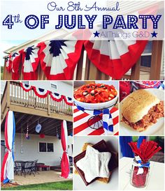 the fourth of july party with red, white and blue decorations