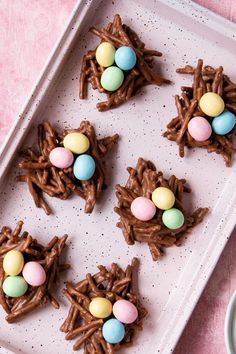 chocolate bird's nest treats on a tray