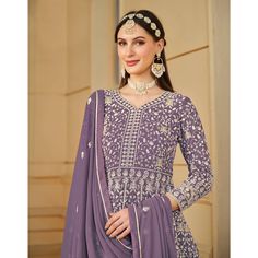 Purple colored suit is prettified with floral embroidery work as shown which makes it appear classy. This top is made of georgette fabric which is accompanied with santoon bottom, santoon inner and embroidered georgette dupatta. Women can buy this suit to wear for their parties, festive, functions and events. Note:- The actual product may differ slightly in color and design from the one illustrated in the images when compared with computer or mobile screen. Size Chart Size: Semi Stitched/Unstitched can be altered from maximum to minimum size based on size chart Georgette Dupatta, Silk Art, Mobile Screen, Anarkali Suit, Anarkali Suits, Georgette Fabric, Chiffon Saree, Sequins Embroidery, Screen Size