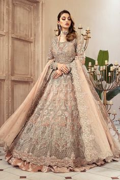 Traditional Bridal Gown with Lehenga and Dupatta Maxi Dress In Pakistan, Pakistani Gown, Pakistani Bridal Lehenga, Bridal Maxi Dress, Bridal Maxi, Wedding Dresses Pakistani, Pakistani Bridal Dress, Walima Dress, Pakistani Wedding Dress