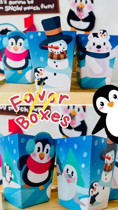 there are many small boxes with penguins on them