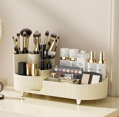 Naianto Rotating Makeup Organizer for Vanity, Ideal for Beautiful Girls' Cosmetics organizer, For Storage Makeup Brush Holder, Skincare Organizers And Lipstick!(Creamy) Cute Makeup Vanity, Makeup Vanity Box, Make Up Cosmetics, Perfume Organization, Vanity Box, Beauty Organization