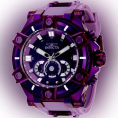 Dial Color : Purple Dial Material : Metal Case Size : 52mm Case Tone : Purple Case Material : Steel Bezel Function : Stationary Crown Type : Push Luminous Color : White Luminous Material : Tritnite Movement Type : Quartz Movement Components : Japan Band Material : Silicone, Stainless Steel Band Length (Mm) : 207.5 Band Size (Mm) : 31 Buckle Type : Buckle Interchangeable Band : No Clasp Type : Regular Other Band Tone : Purple Crystal Type : Flame Fusion Chronograph Function : 60 Second Purple Chronograph Watch Accessories With Round Dial, Modern Purple Watch With Round Dial, Purple Analog Watch, Luxury Purple Watch For Formal Occasions, Luxury Purple Watches For Formal Occasions, Purple Quartz Watch Accessory With Round Dial, Japan Band, Watches Bracelets, Purple Watch