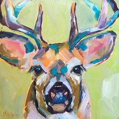 a painting of a deer with antlers on it's head