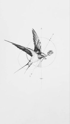 a drawing of a bird flying in the sky