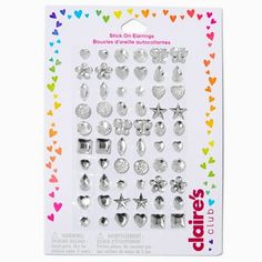 SAFE AND TEMPORARY: Claires cute earring stickers are the perfect temporary accessory for all occasions. Claires Club prioritizes the safety of young children while providing the satisfaction of wearing earrings for those with un-pierced ears. These stick-on earrings for kids of all ages are easily removable and use non-toxic sticker adhesive. Claires earrings allow teens to sleep or stay active without worrying about the dangers of traditional earring backs VERSATILE: Claire's glitter gem earri Toxic Sticker, Sticker Earrings, Toddler Party Favors, Toddler Dress Up, Claires Earrings, Earrings For Kids, Claire's Accessories, Princess Party Favors, Toddler Parties