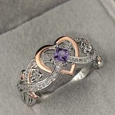 Delicate Purple Sapphire Women's Heart Two-Tone Anniversary Engagement Wedding Ring This Is A New Unbranded Fashion Costume Jewelry Ring. Senior Rings, Purple Sapphire Ring, Silver Infinity Ring, Gemstone Rings Vintage, Costume Jewelry Rings, Silver Heart Ring, Purple Sapphire, Trendy Ring, Engagement Wedding Ring