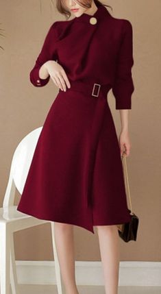 Burgundy Turtle Neck Belted Formal Office Casual Dress. https://pradize.com/collection/occasion-workwear Knee-length Office Lady Dresses For Winter, Knee-length Solid Color Office Dresses, Knee-length Winter Dress For Office, Winter Office Lady Knee-length Dress, Solid Color Knee-length Office Dresses, Winter Knee-length Office Lady Dress, Elegant Knee-length Midi Dress In Solid Color, Elegant Solid Color Winter Dress, Elegant Solid Color Mini Dress For Office