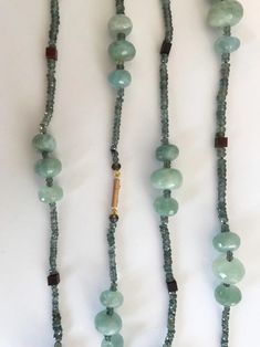 Dalben Aquamarine and Sapphire Rose Gold Long Necklace For Sale at 1stDibs Grey Sapphire, Iron Stone, Green Aquamarine, Gold Rosary, Gold Long Necklace, Handcrafted Necklace, Green Sapphire, Brown Diamond, Rose Gold Necklace