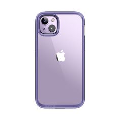 an iphone case in purple with the back facing up to it's camera lens