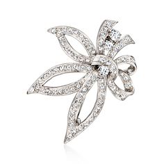 Ross-Simons - C. 1970 Vintage 2.00 ct. t. w. Diamond Flower Pin in 18kt White Gold. C. 1970. Lined with glittering 2.00 ct. t. w. round diamonds, this stunning Estate collection specimen celebrates the artful beauty of florals! Finely crafted in polished 18kt white gold, our fabulous pin will add feminine sparkle to all of your favorite outfits. Revolver safety. Diamond flower pin. Exclusive, one-of-a-kind Estate Jewelry. Diamond birthstones are the perfect gift for April birthdays. Argentium Silver Jewelry, Gold C, Diamond Birthstone, Fine Jewelery, Argentium Silver, Diamond Flower, Jewelry Diamond, Flower Pins, White Sapphire