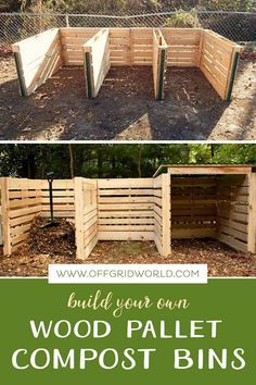 wood pallet composting bins with text overlay that says build your own