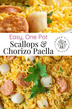 an easy one pot meal with scallops and chorizzo paella