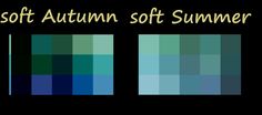 two squares with the words microsoft autumn soft summer written in green and blue on them