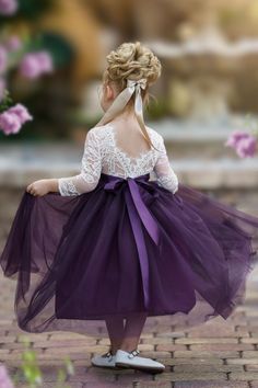 Purple Tulle Bridesmaid Dress, Purple Tulle Tutu Dress For Pageant, Elegant Purple Tutu Dress For Wedding, Purple Tulle Dress With Lace Bodice, Purple Long Sleeve Princess Dress For Dress-up, Purple Tulle Dress For Dress-up Occasions, Purple Tulle Tutu Dress For Wedding, Purple Flower Girls, Deep Purple Dress