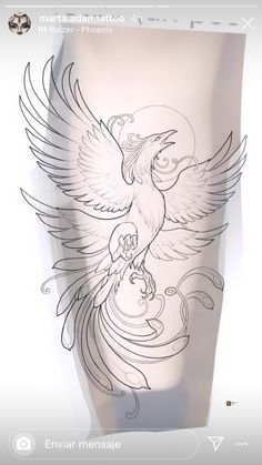 an image of a tattoo on the side of a person's leg, with a bird