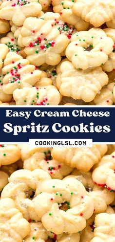 easy cream cheese spritz cookies with sprinkles in the middle and on top